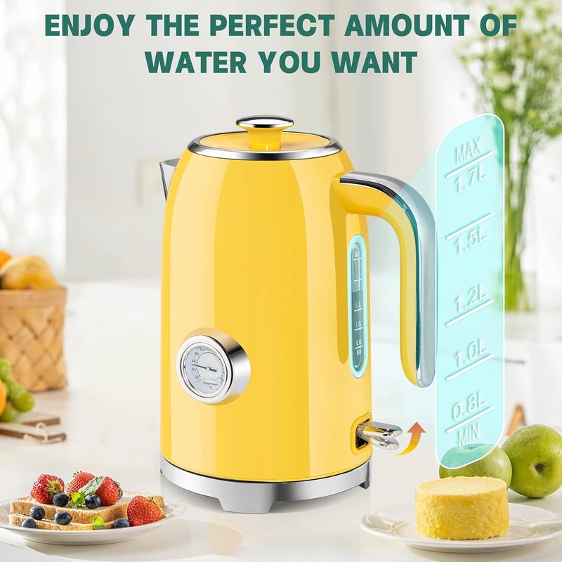 susteas Electric Kettle - 57oz Hot Tea Kettle Water Boiler with Thermometer, 1500W Fast Heating Stainless Steel Tea Pot, Cordless with LED Indicator, Auto Shut-Off & Boil Dry Protection, Retro Yellow - Image 5